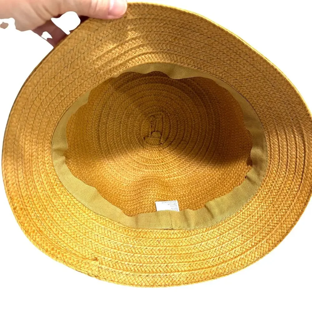 Straw bucket style sunhat with peachy pink fabric hatband cottagecore casual